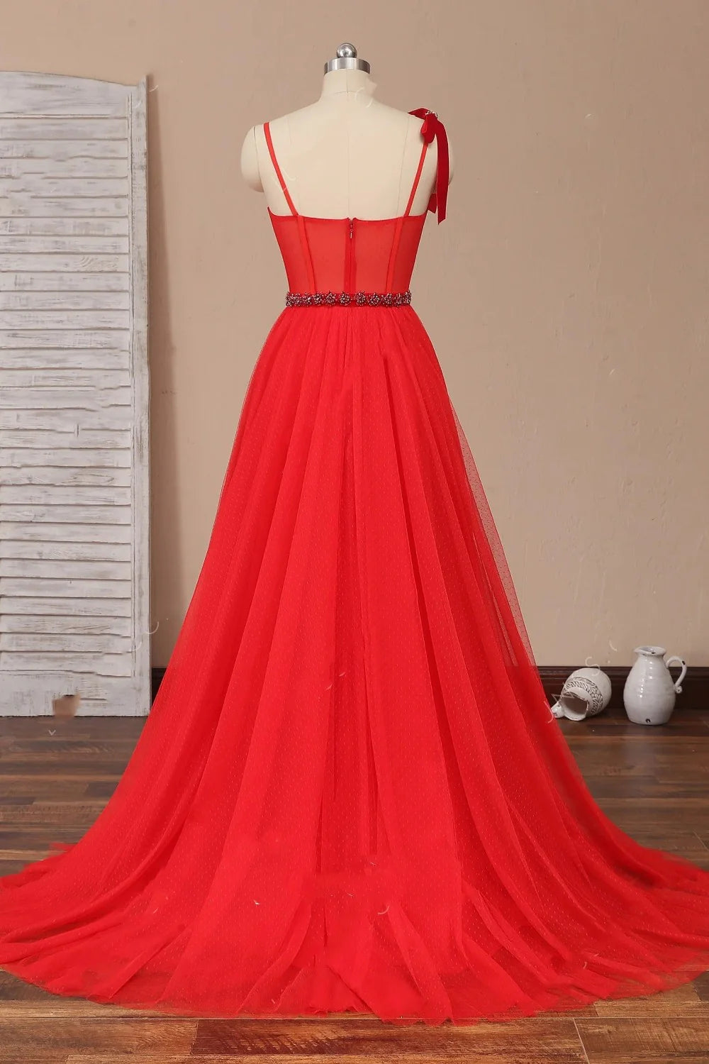 A Line Beaded Military Prom Dresses Tulle Straps Sweetheart