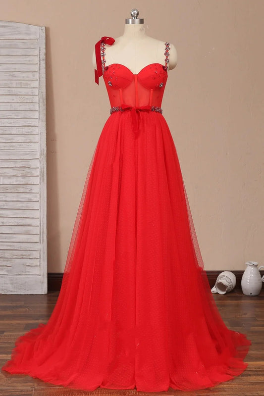 A Line Beaded Military Prom Dresses Tulle Straps Sweetheart