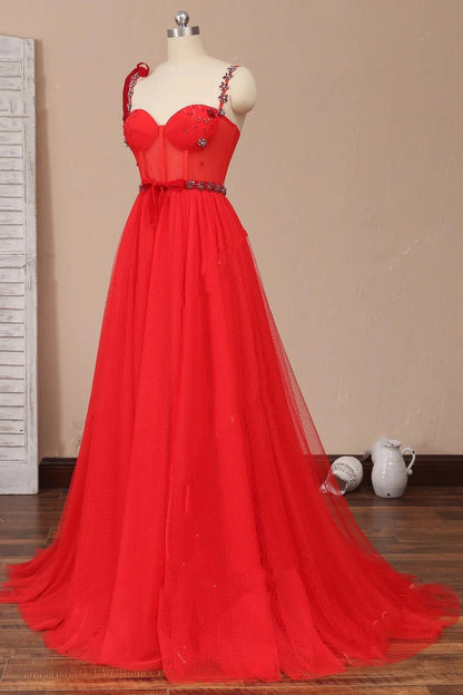 A Line Beaded Military Prom Dresses Tulle Straps Sweetheart