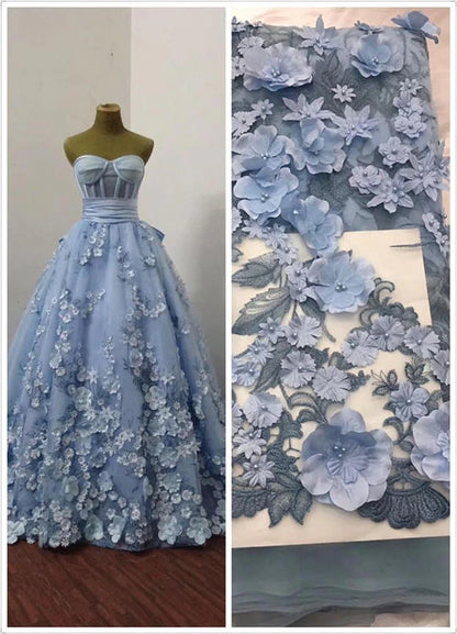 A Line Lace Appliques Sweetheart Prom Dresses Long Blue Quinceanera Dresses