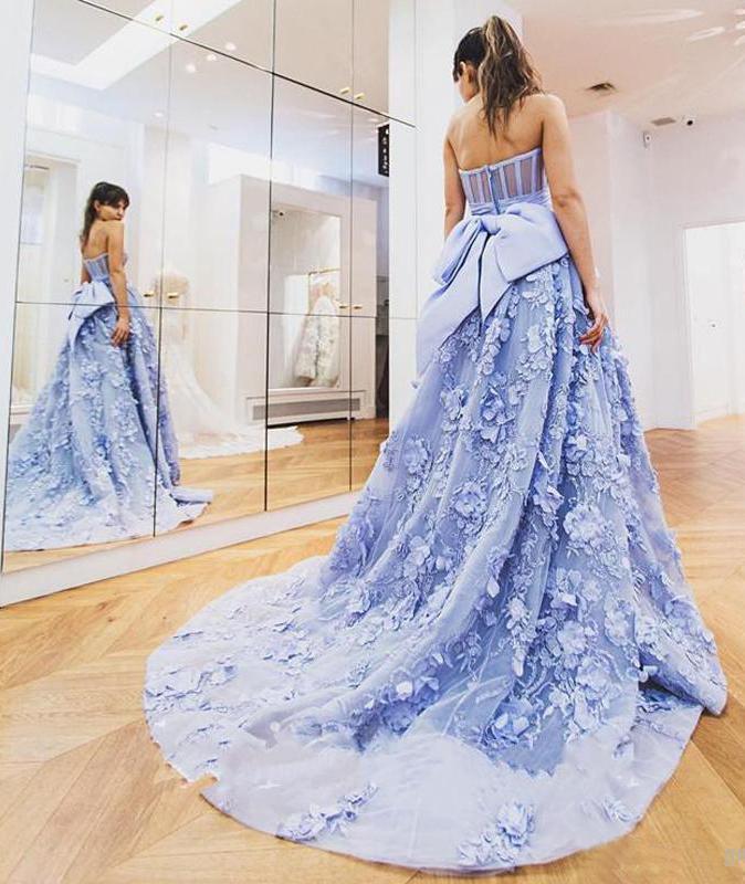 A Line Lace Appliques Sweetheart Prom Dresses Long Blue Quinceanera Dresses