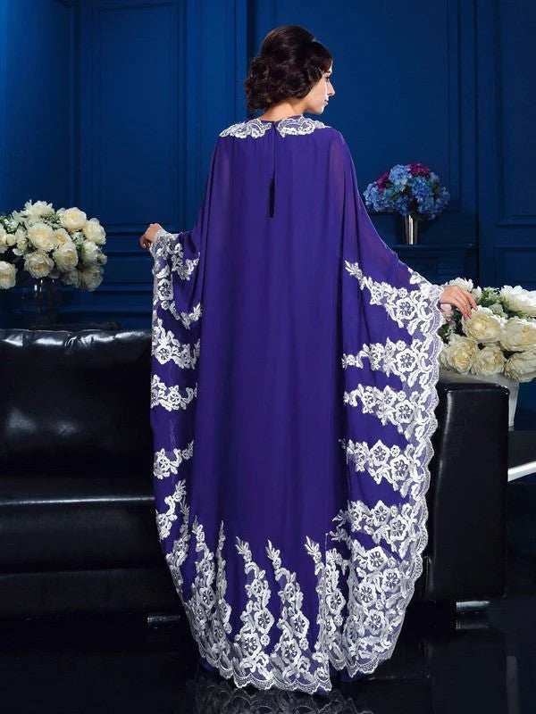 A-Line Princess Scoop Appliques Long Sleeves High Neck Chiffon Mother of the Bride Dresses