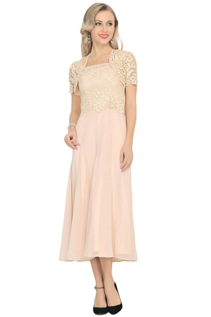 A Line Square Mother of the Bride Dresses Chiffon&Lace With