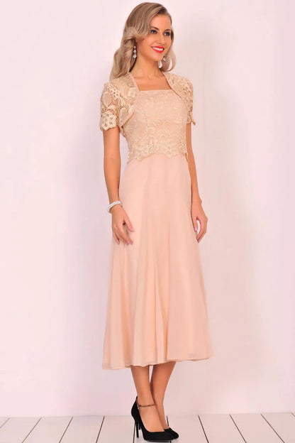 A Line Square Mother of the Bride Dresses Chiffon&Lace With