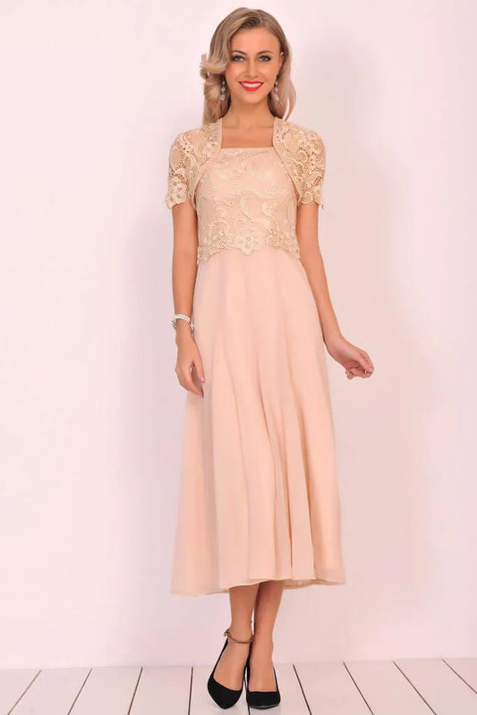 A Line Square Mother of the Bride Dresses Chiffon&Lace With