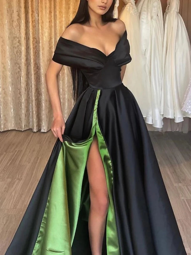 A-Line/Princess Off-The-Shoulder Floor-Length Prom Dresses