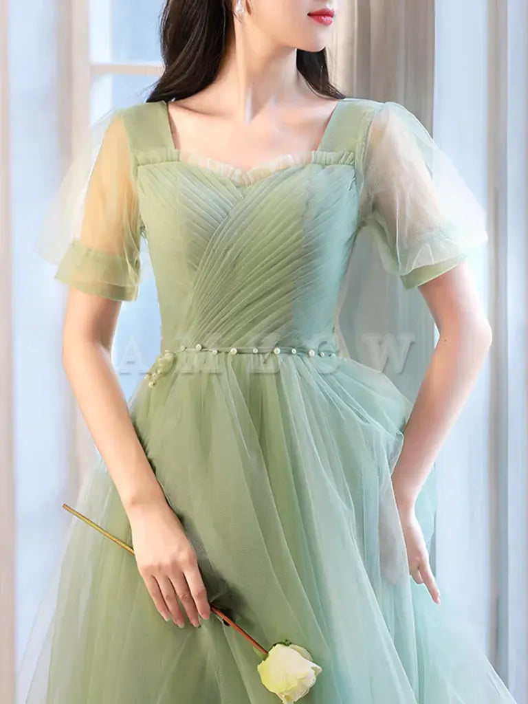 Amzcw A-Line Green Tulle Short Prom Dress Green Short Formal Dress prom dress in store ﻿