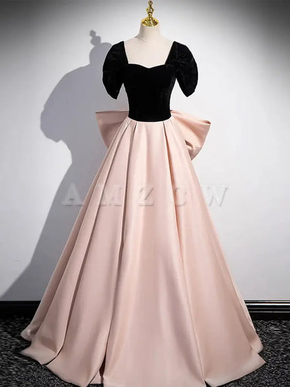 Amzcw A-Line Off Shoulder Satin Champagne Long Prom Dress Champagne Long Formal Dress prom dress in store