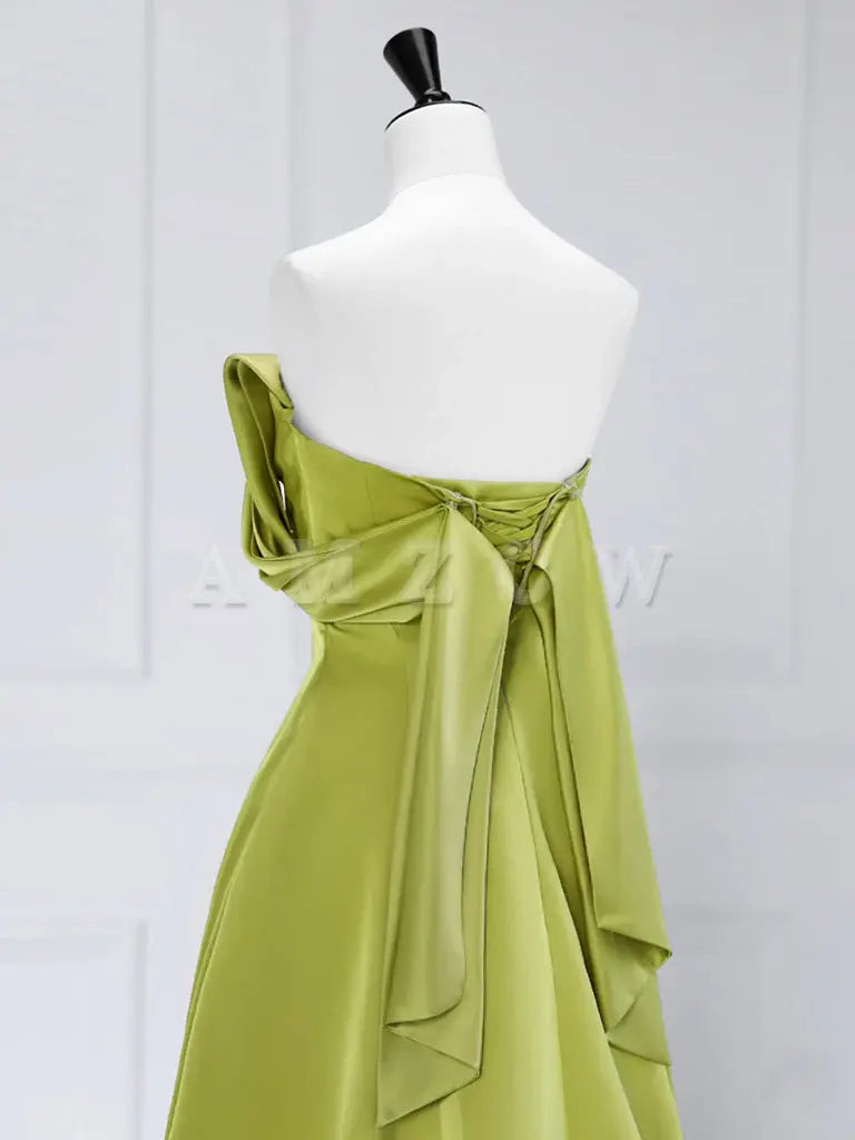 Amzcw A-Line Off Shoulder Satin Green Long Prom Dress Green Long Formal Dress prom dress in store ﻿