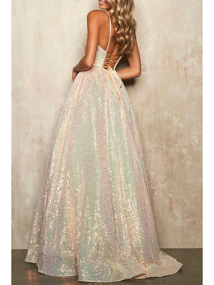 A-Line/Princess Spaghetti Straps Long Prom Dresses