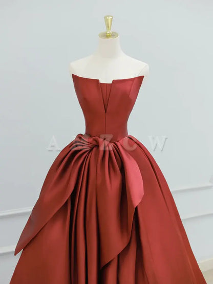 Amzcw A-Line Satin Burgundy Long Prom Dress Burgundy Long Formal Dress prom dresses shops ﻿