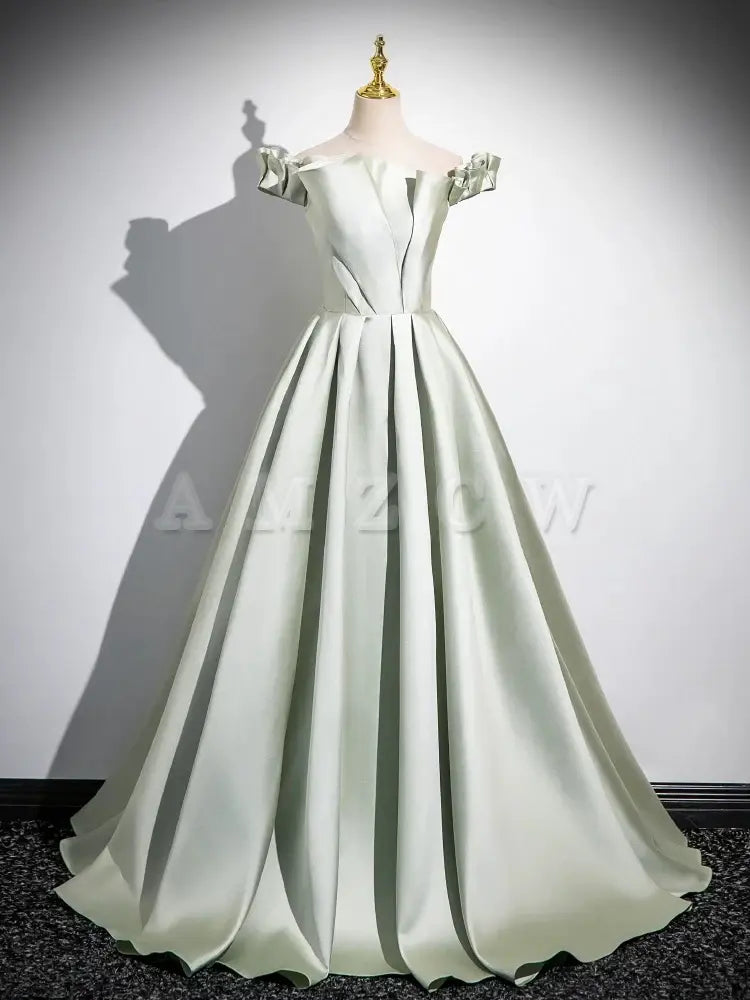 Amzcw A-Line Satin Green Long Prom Dress Green Long Formal Dress prom dress in store