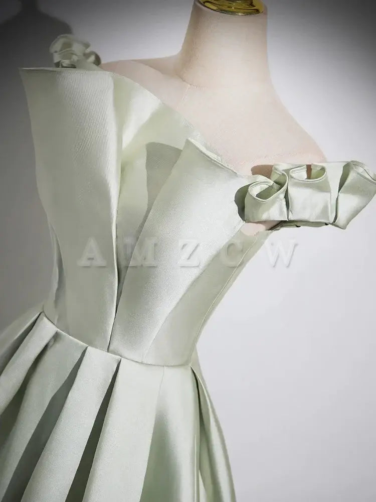 Amzcw A-Line Satin Green Long Prom Dress Green Long Formal Dress prom dress in store