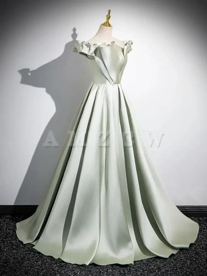 Amzcw A-Line Satin Green Long Prom Dress Green Long Formal Dress prom dress in store