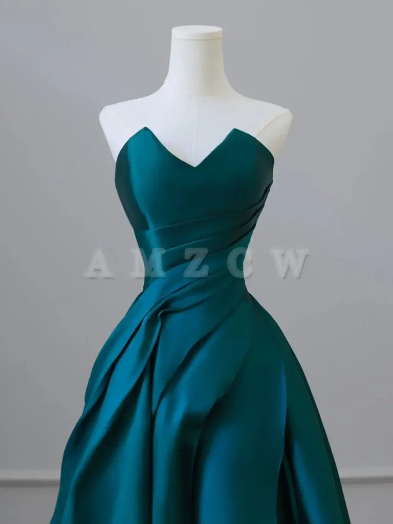 Amzcw A-Line Satin Green Long Prom Dress Green Satin Long Formal Dress prom dresses shops