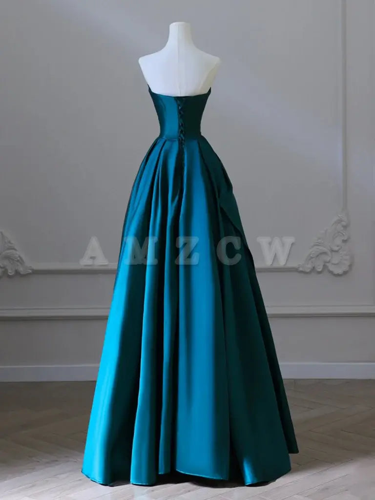 Amzcw A-Line Satin Green Long Prom Dress Green Satin Long Formal Dress prom dresses shops