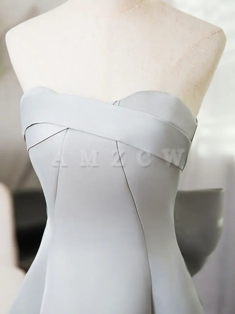 Amzcw A-Line Sweetheart Neck Satin Gray Long Prom Dress Gray Long Formal Dress prom dress in store