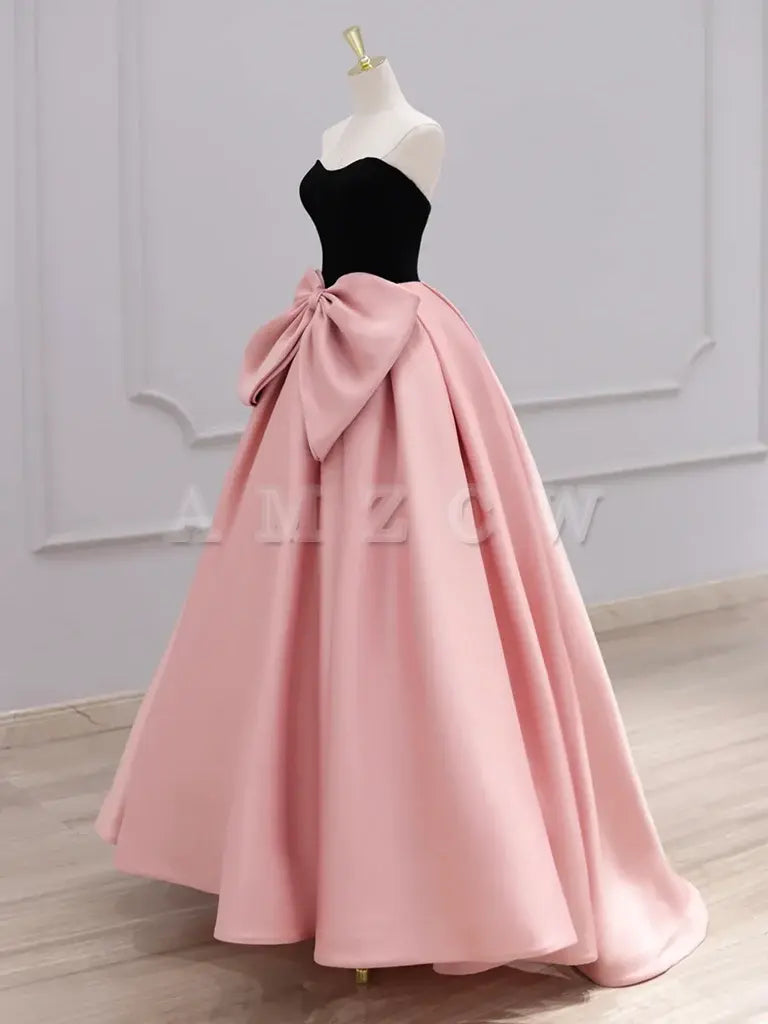 Amzcw A-Line Sweetheart Neck Satin Velvet Pink Long Prom Dress  Pink Long Formal Dress prom dresses shops