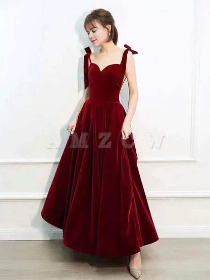 Amzcw A-Line Sweetheart Neck Velvet Burgundy Long Prom Dress Burgundy Formal Dress prom dress in store