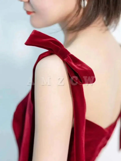 Amzcw A-Line Sweetheart Neck Velvet Burgundy Long Prom Dress Burgundy Formal Dress prom dress in store