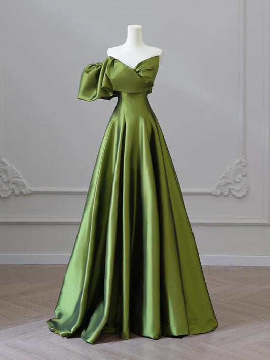 Amzcw A-Line V Neck Satin Green Long Prom Dress Green Long Formal Dress prom dress in store