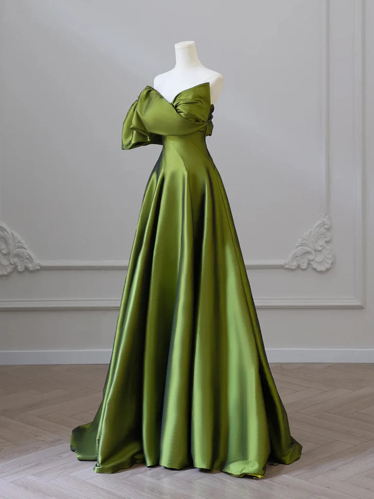 Amzcw A-Line V Neck Satin Green Long Prom Dress Green Long Formal Dress prom dress in store