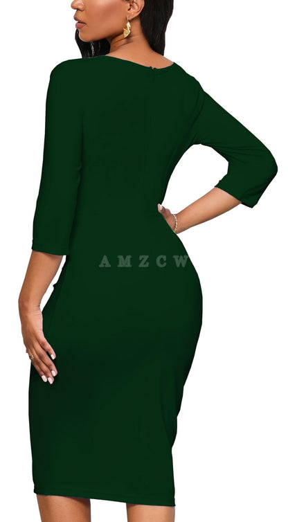 Amzcw Church Dresses for Women 3/4 Sleeve Bodycon Ruffle Vintage Wear to Work Pencil Midi Dress dresses evening wear