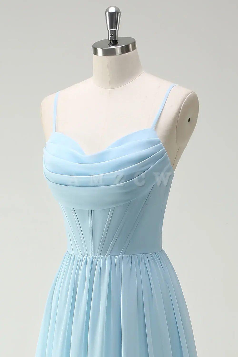 Amzcw Sky Blue A-Line Spaghetti Straps Print Long Bridesmaid Dress with Slit gowns evening dresses