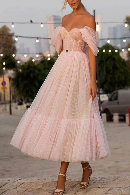 A Line Pink Off The Shoulder Homecoming Dresses