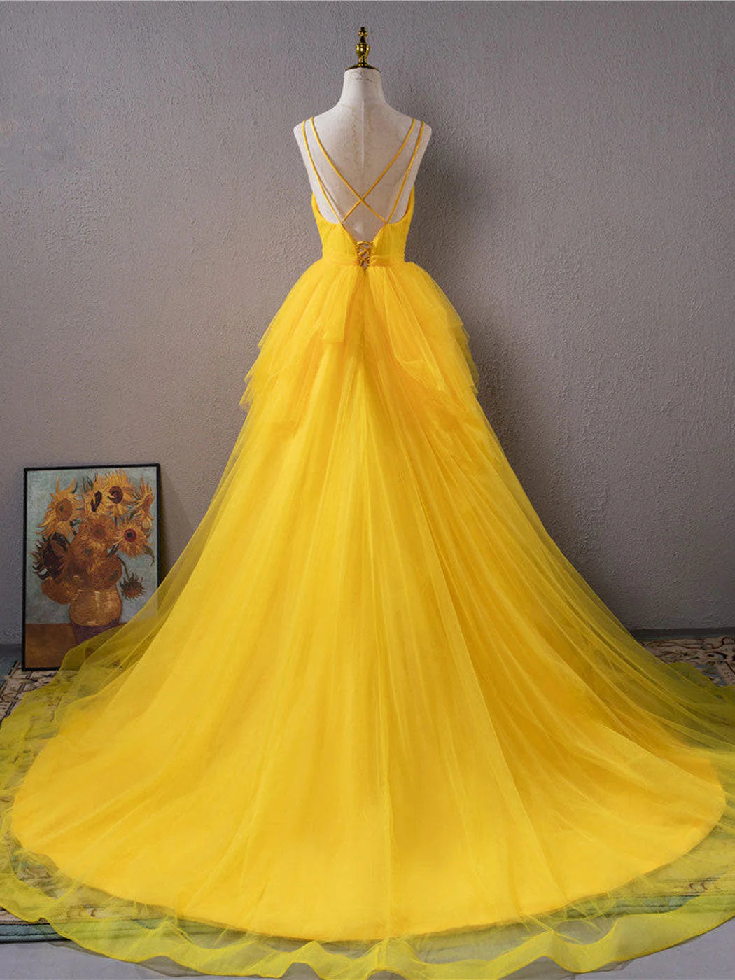 Asymmetrical Prom Dresses A Line Tulle V Neck With Beads And Ruffles