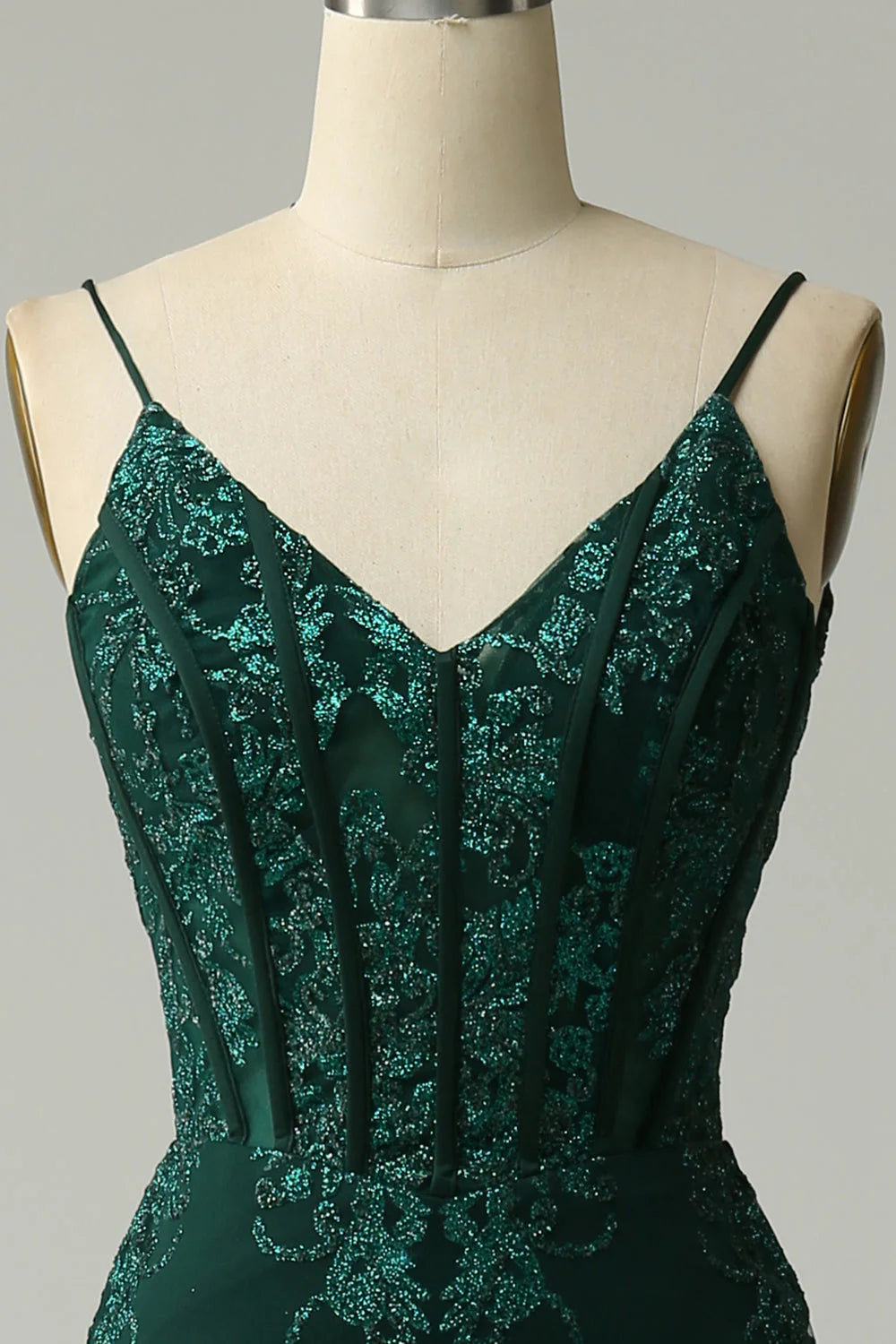 Amzcw Peacock Green Mermaid Spaghetti Straps Prom Dress with Appliques