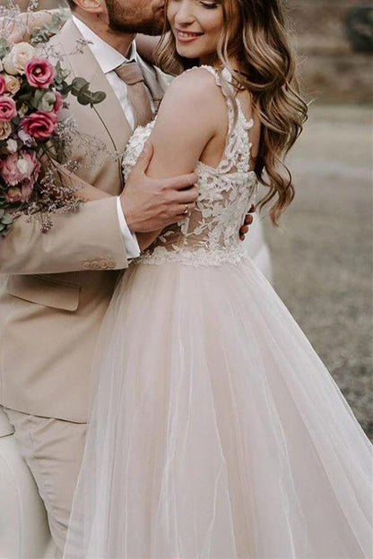 A-line Off the Shoulder Wedding Dresses With Lace Appliques