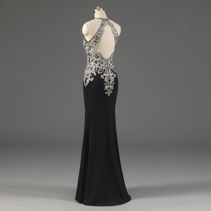 Black Memaid Halter Open Back Mother Of The Bride Dresses With Appliques