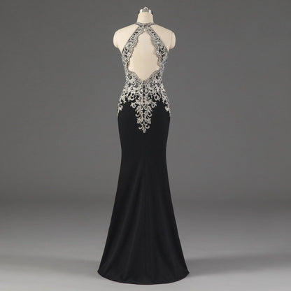 Black Memaid Halter Open Back Mother Of The Bride Dresses With Appliques