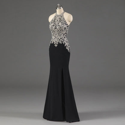 Black Memaid Halter Open Back Mother Of The Bride Dresses With Appliques