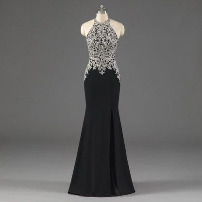 Black Memaid Halter Open Back Mother Of The Bride Dresses With Appliques