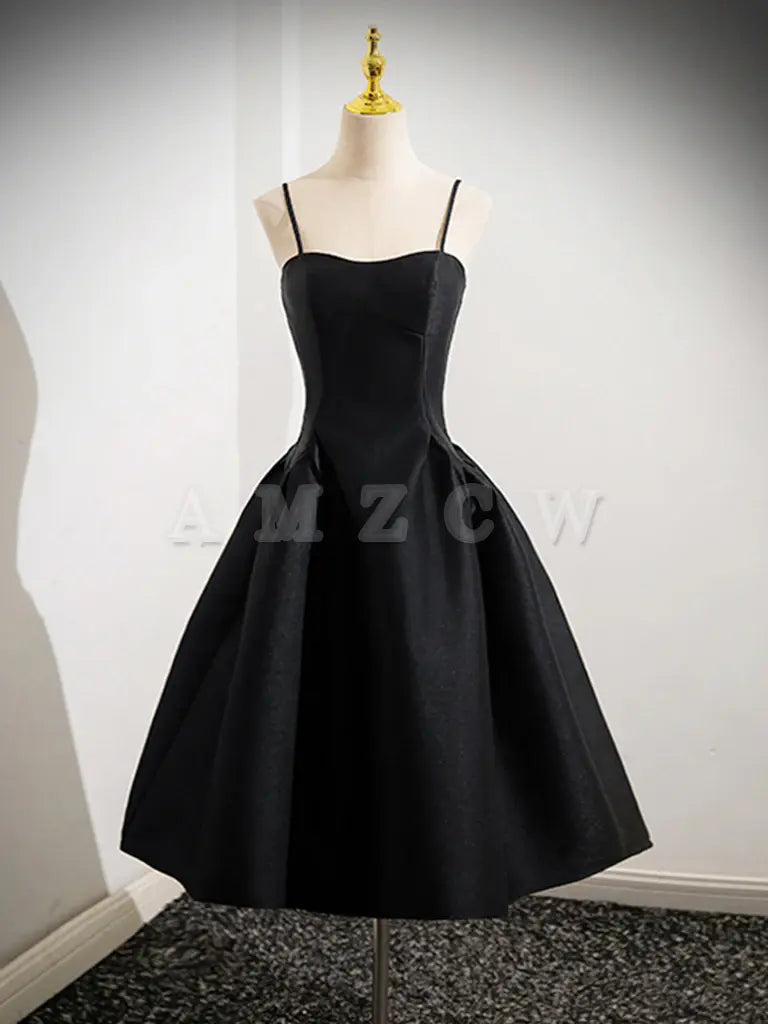 Amzcw Black A-Line Satin Short Prom Dress Black Homecoming Dress prom dresses shops