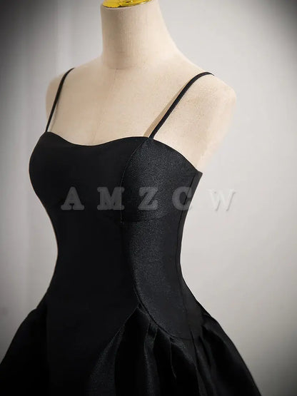 Amzcw Black A-Line Satin Short Prom Dress Black Homecoming Dress prom dresses shops