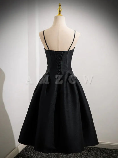 Amzcw Black A-Line Satin Short Prom Dress Black Homecoming Dress prom dresses shops