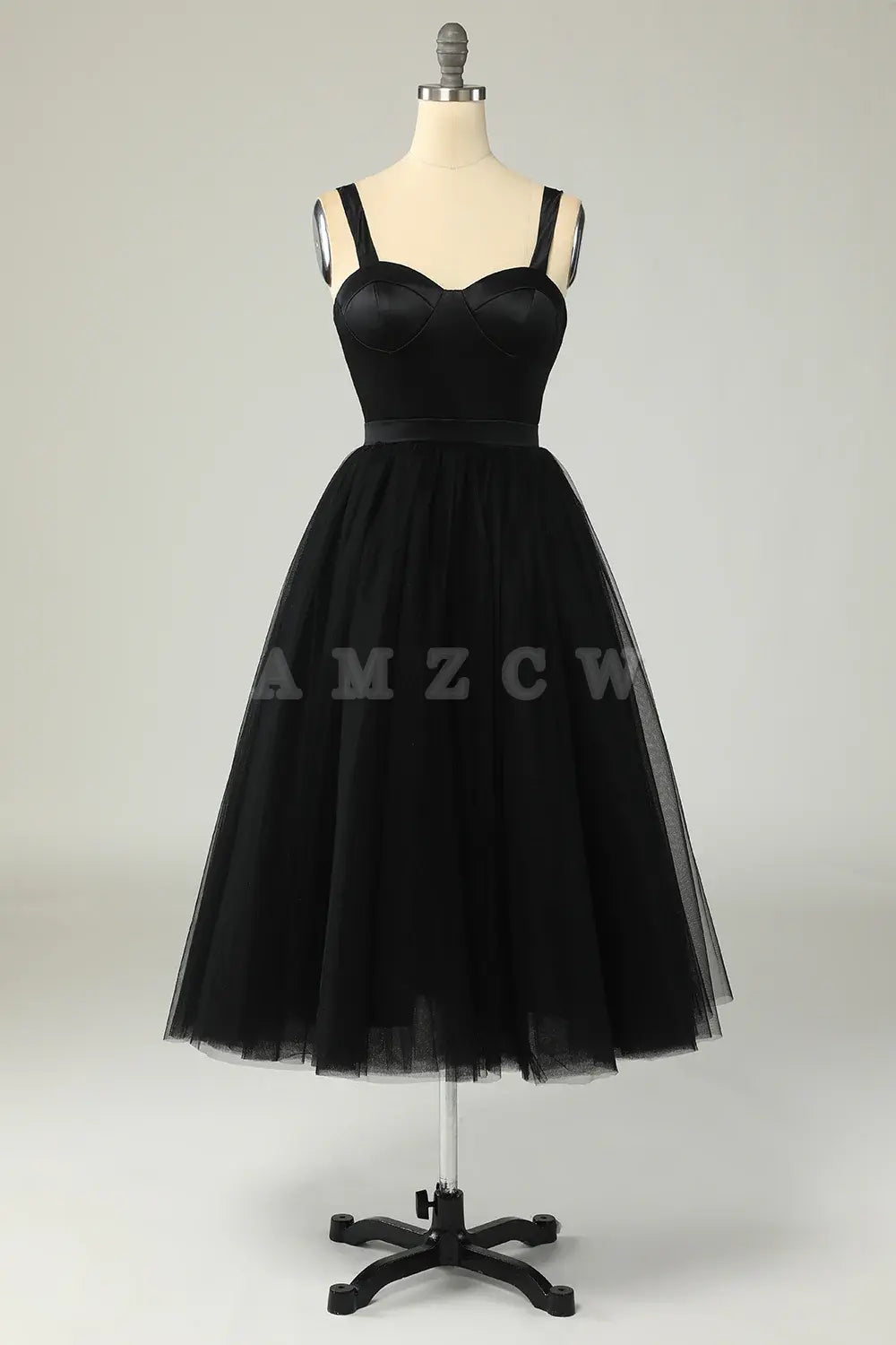 Amzcw Black A Line Tulle Cocktail Dress with Lace Up Back stores with prom dresses gowns evening dresses