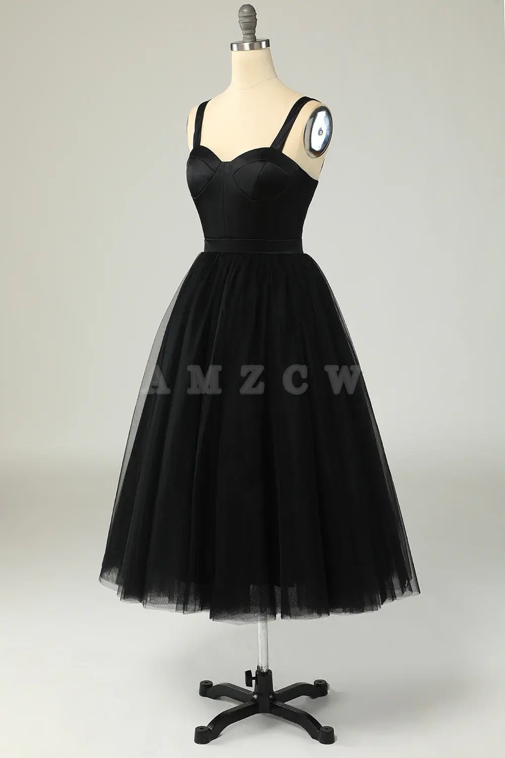 Amzcw Black A Line Tulle Cocktail Dress with Lace Up Back stores with prom dresses gowns evening dresses