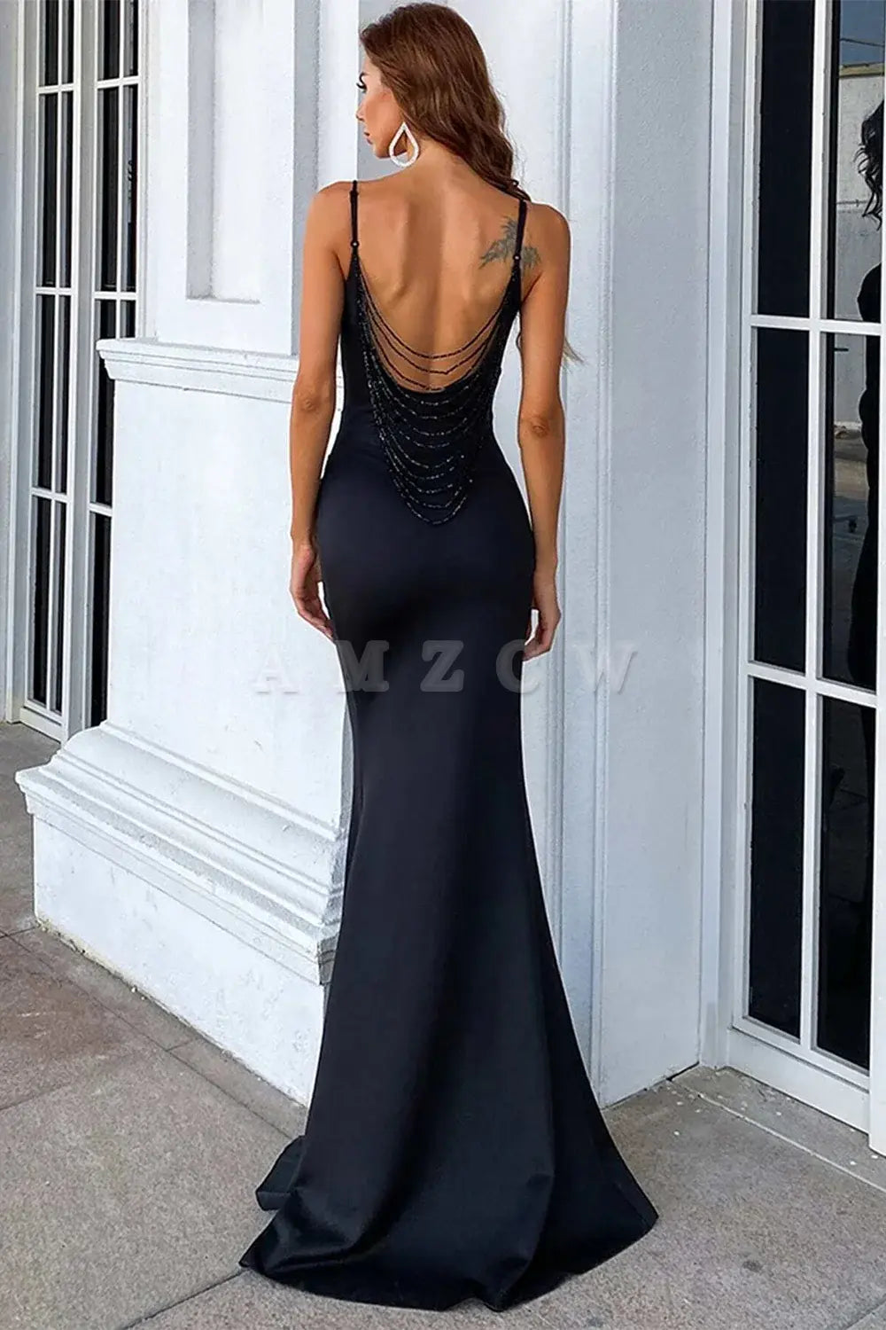 Amzcw Black Mermaid Long Prom Dress with Slit prom dresses shops gowns evening dresses