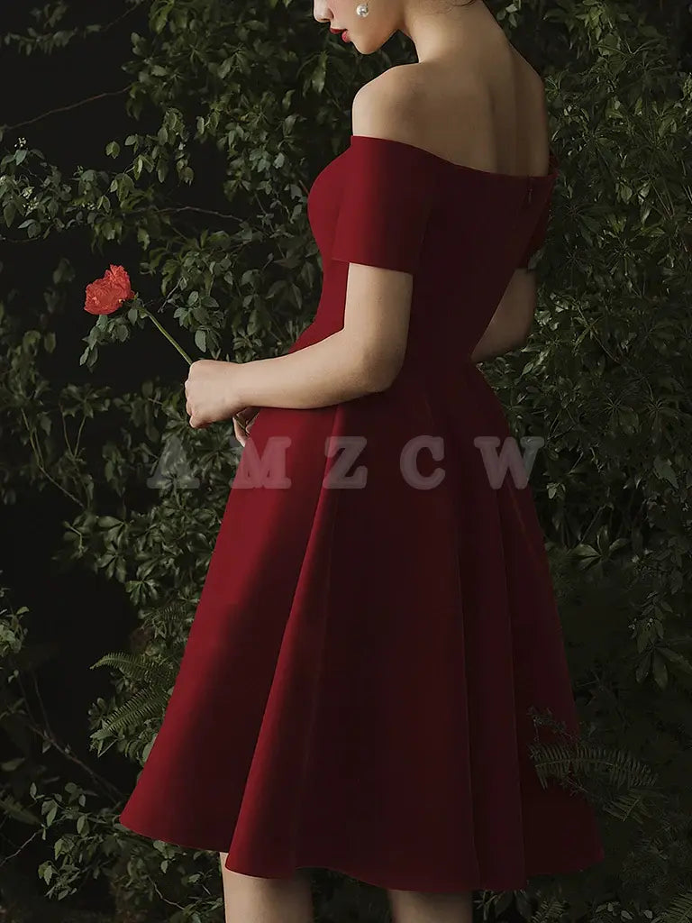 Amzcw Burgundy Sweetheart Neck Short Prom Dress Burgundy Homecoming Dress prom dress in store