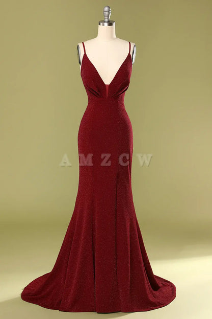 Amzcw Burgundy V-neck Evening Dress gowns evening dresses prom dresses shops