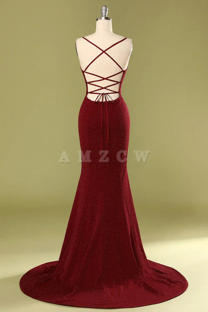 Amzcw Burgundy V-neck Evening Dress gowns evening dresses prom dresses shops