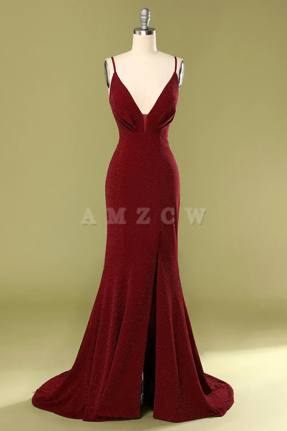 Amzcw Burgundy V-neck Evening Dress gowns evening dresses prom dresses shops