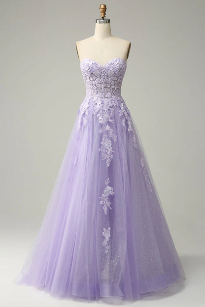 Amzcw Purple A Line Spaghetti Straps Prom Dress with Appliques prom dresses with long sleeves