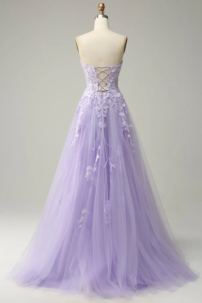 Amzcw Purple A Line Spaghetti Straps Prom Dress with Appliques prom dresses with long sleeves