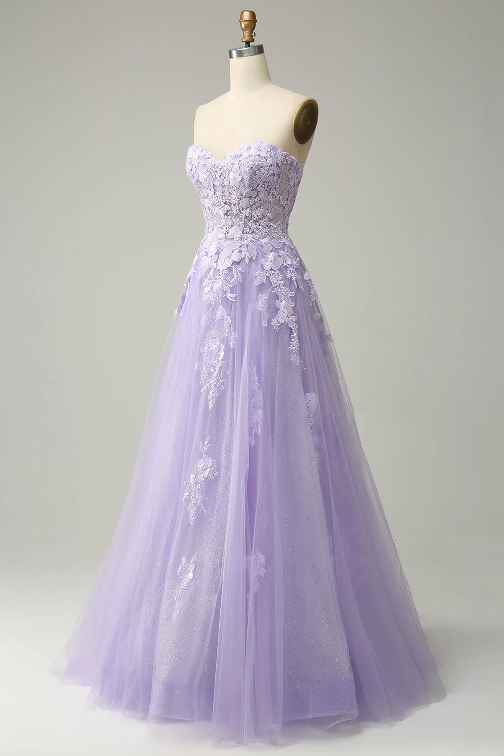 A Line Spaghetti Straps Long Purple Prom Dress with Appliques