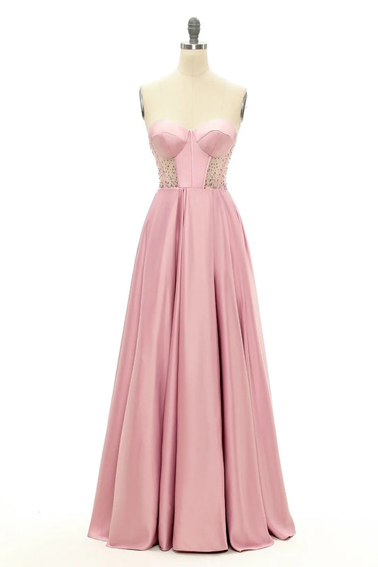 Blush Beaded Sweetheart Long Prom Dress